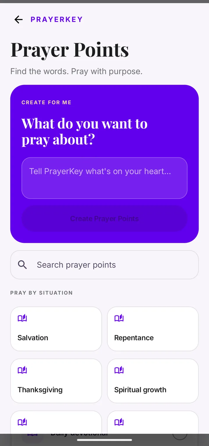 PrayerKey app: Prayer points
